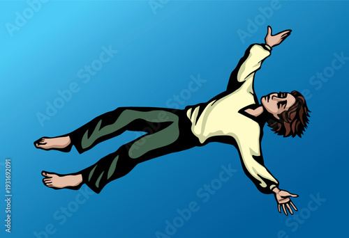 Vector drawing. A child drowning underwater