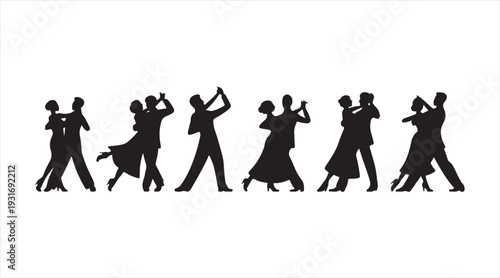 Dancing couples icon set ballroom dance partner silhouettes black vector collection isolated on white background