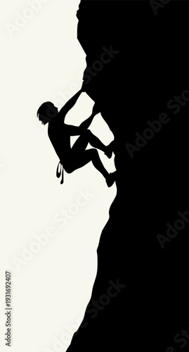 Vector illustration of a rock climber climbing a mountain.