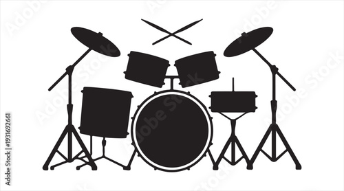 Music drum kit symbol percussion instrument icon black vector isolated on white