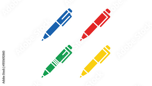 Four colorful pencils arranged in a diagonal formation on a plain background