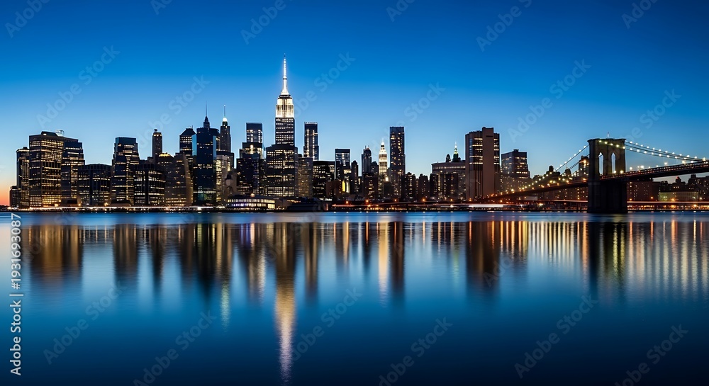 Obraz premium New York City Skyline Manhattan Bridge Night