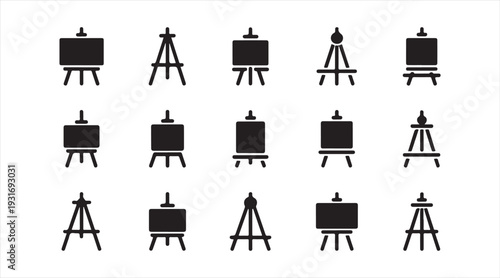 Collection of easel symbols art studio canvas stand icons minimal black vector illustration set