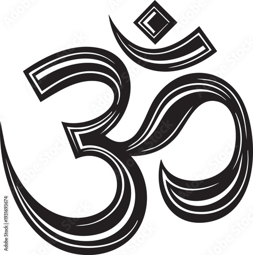 A close-up view of an om symbol illustration on a white background