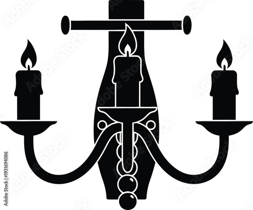Black Candelabra with Three Candles on White Background