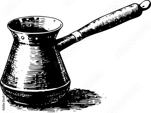 Vintage Engraved Turkish Coffee Cezve Pot Illustration