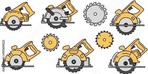 Set of 6 Circular Saw and Blade Icons Vector