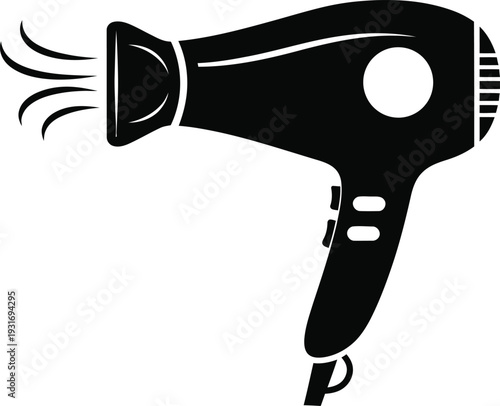 Black Hair Dryer Blowing Air Isolated on White