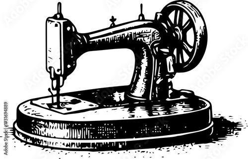 Vintage Round Base Hand Crank Sewing Machine Engraving