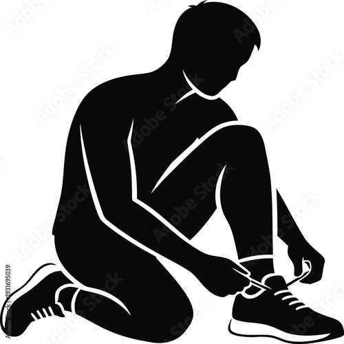 Person Tying Shoe Laces Black Silhouette Vector Icon