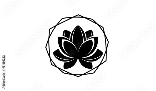 decorative flower vector, floral badge icon, stylized flower symbol, black silhouette clipart, scalable vector illustration