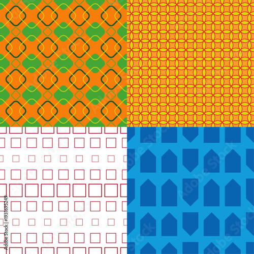 A collection of 4 high-quality minimalist geometric backgrounds featuring clean abstract shapes and vibrant color palettes. Designed in a modern flat style