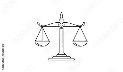 scales of justice line icon, law outline vector, minimal legal icon, editable stroke vector, black and white line art, scalable vector