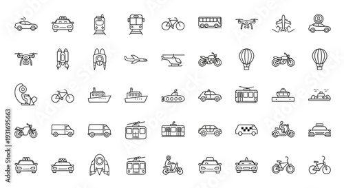 Collection of various transportation icons.