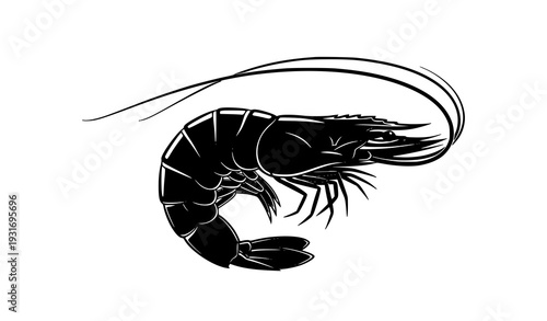 Shrimp Vector Icon – Seafood Logo, Sign and Symbol Black Silhouette
