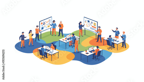 Streamlined Business Workflow: Diverse Team Collaborating on Agile Marketing and Data Strategy Development