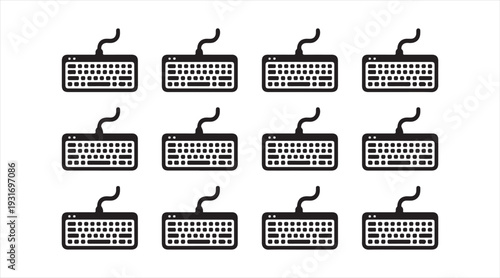 Keyboard icon set with computer keyboard device symbols black silhouette vector collection isolated on white background