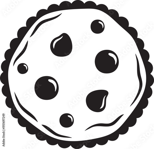 An illustration of a chocolate chip cookie on a plate indoors