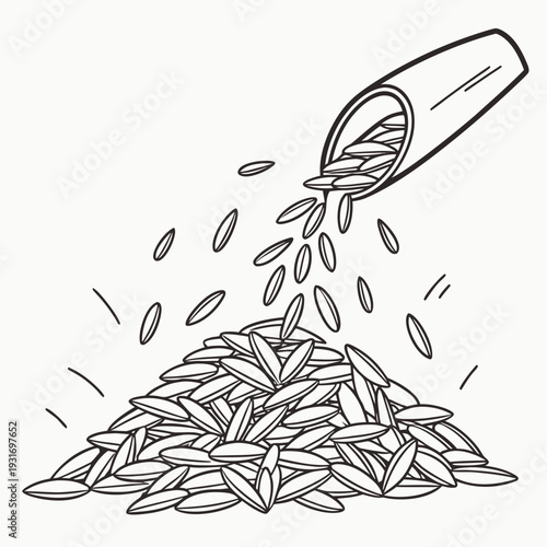Minimalist rice pouring from scoop grain