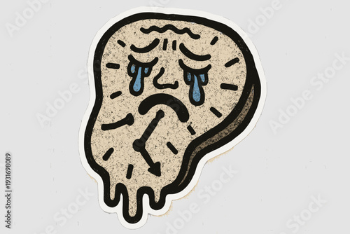 Sad clock illustration with tears and melting effect