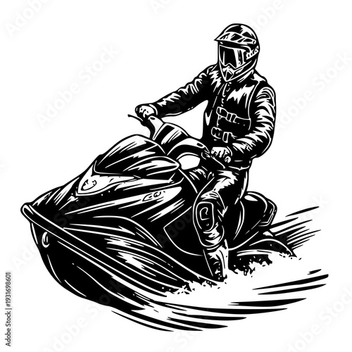 Jet ski on the sea , vector illustration of a jet ski , silhouette of a jet ski 