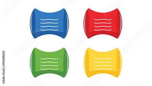 Four color-coded interlocking connector pieces used in educational or building toys