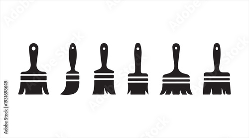 Collection of painting brush symbols decoration tool icons minimal black vector illustration set