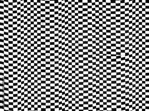 Wavy black and white checkered pattern creating an optical illusion