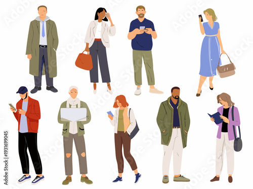 Diverse group of people depicted in a minimalist flat illustration style