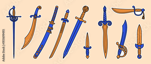 Collection of Blades: An illustration featuring a diverse collection of intricately designed swords, each showcasing unique styles and historical influences.