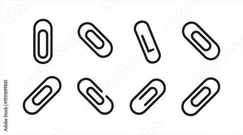 Collection of paperclip symbols simple office stationery icons minimal black vector illustration set