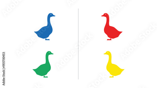 Four colorful ducks displayed in two columns of different shades