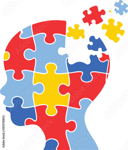 Autism Brain Puzzle Human Head Neurodiversity Mental Health Awareness Vector Illustration