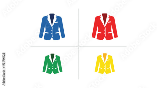 Four stylish blazers in different vibrant colors arranged in a grid pattern
