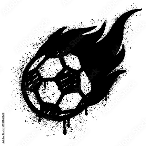 A burning soccer ball on a white background, hand-drawn in graffiti style