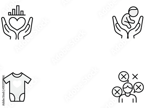 Social support and community care line icons set isolated on white background