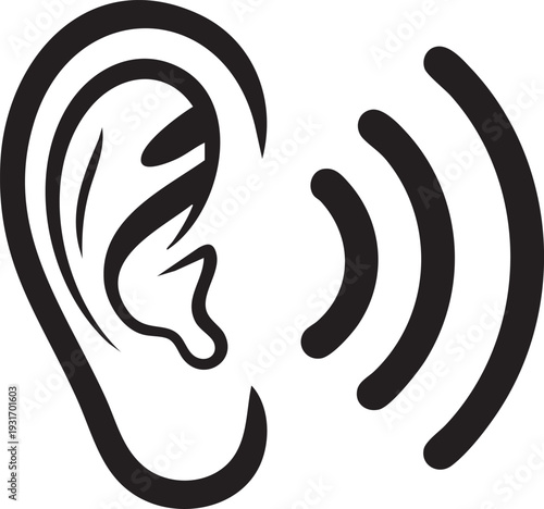 An illustration of a human ear listening to sound waves from the side