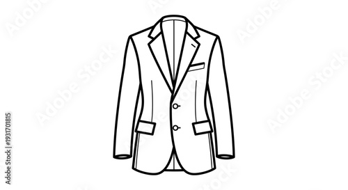 mens suit jacket line art illustration depicting classic professional formal wear for fashion design