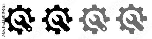 Settings icons featuring a gear and wrench symbol, representing industrial repair, technical support, and maintenance