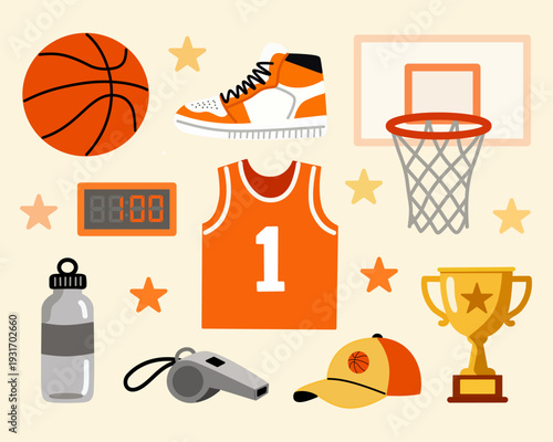 Basketball Equipment Collection in Flat Style Sports Design