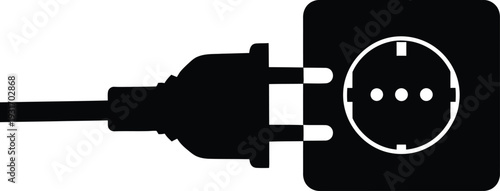 Electric Plug Connected to Socket on White Background