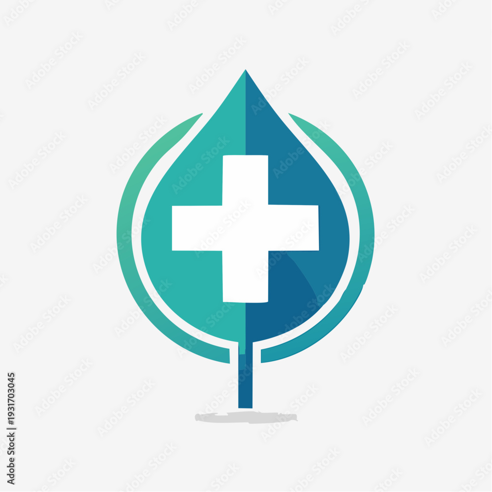 Obraz premium Eco-friendly medical care symbol a vibrant leaf with a white cross for natural health and wellness initiatives