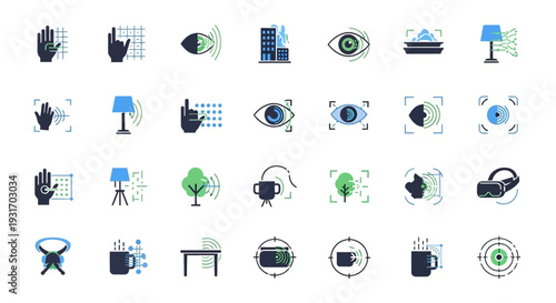 Collection of modern technology and communication icons.