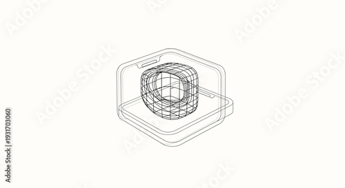 Wireframe 3D model of cylindrical object.
