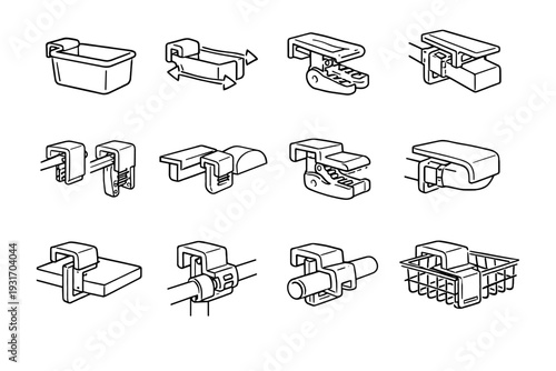 Universal flexible fit balanced storage clip icon surface bin attachment icons mounting