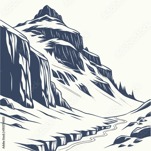 Frozen mountain cliff side snow altitude