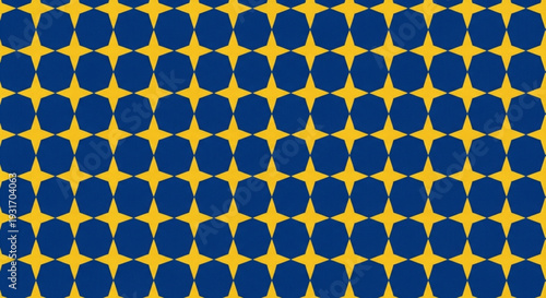 Vibrant Blue and Yellow Seamless Geometric Star Pattern