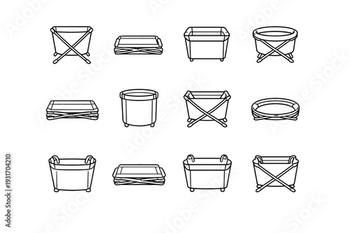 Outline clean fabric icon clutter design basket laundry balanced foldable language vector