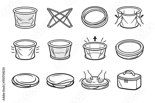 Storage icons collapsed instant clean circular vector basket flexible setup foldable icon
