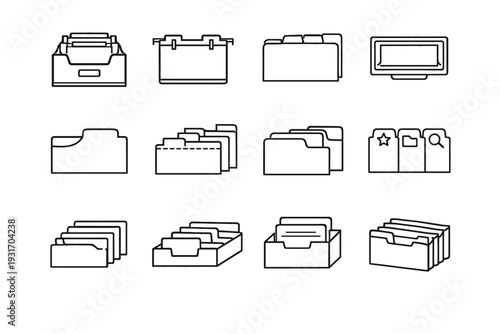 Modern system structured categorization ridge utility set aid drawer icon feature vector